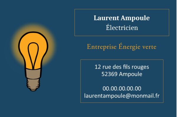 modèle de carte de visite pour électricien avec ampoule sur fond bleu