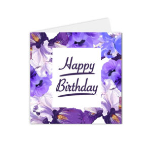 carte happy birthday avec des fleurs violettes