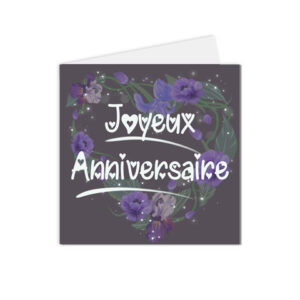 Carte pour souhaiter un joyeux anniversaire avec des fleurs en couronne en forme de cœur