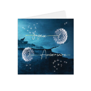 carte joyeux anniversaire paysage nocturne et pissenlits