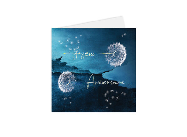 carte joyeux anniversaire paysage nocturne et pissenlits