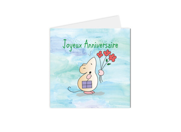 carte joyeux anniversaire illustration souris fond aquarelle