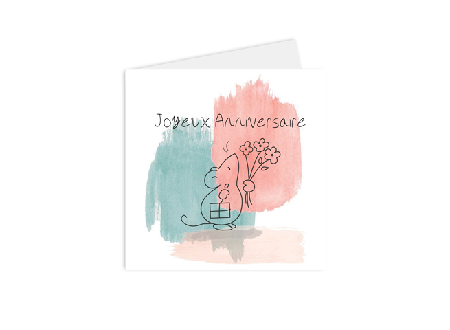 carte joyeux anniversaire souris et taches de peinture