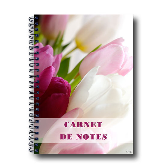 carnet de notes a5 Bouquet de tulipes blanches, roses, bordeaux !